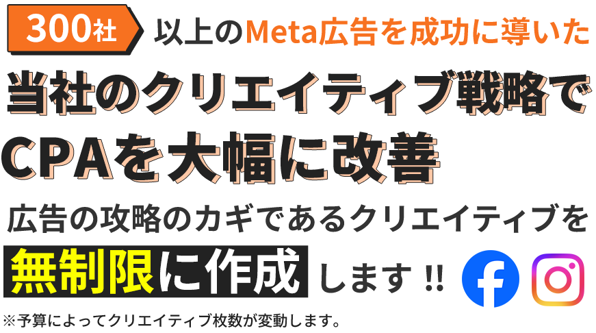 300社以上のMeta広告を成功に導いた当社のクリエイティブ戦略でCPAを大幅に改善!!広告の攻略のカギであるクリエイティブを無制限に作成します！!