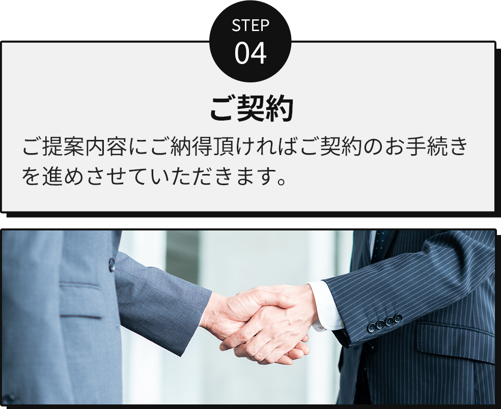 step04/ご契約/ご提案内容にご納得頂ければご契約のお手続きを進めさせていただきます。